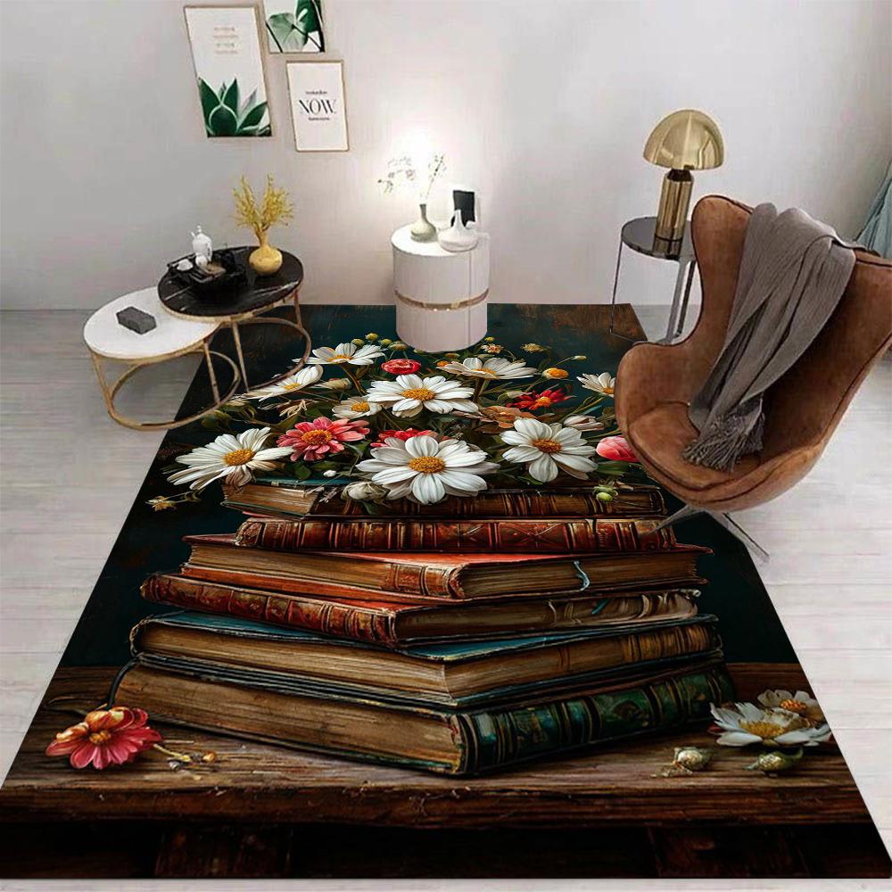 Vintage Secretary Flower Carpet Mysterious Ancient Book Anti Slip Carpet Suitable for Bedroom Living Room Home Decoration Carpet