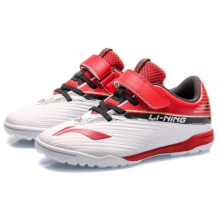 Li Ning Comfortable Versatile Non-Slip Shock Absorbing Wear-Resistant Low-Top Kids Soccer Shoes Kids Soccer Shoes Red White YKGQ006-7