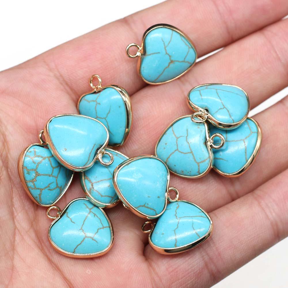 Pendentif Coeur En Argent Massif Avec Turquoise - Bijou Bleu Vintage - Occasion