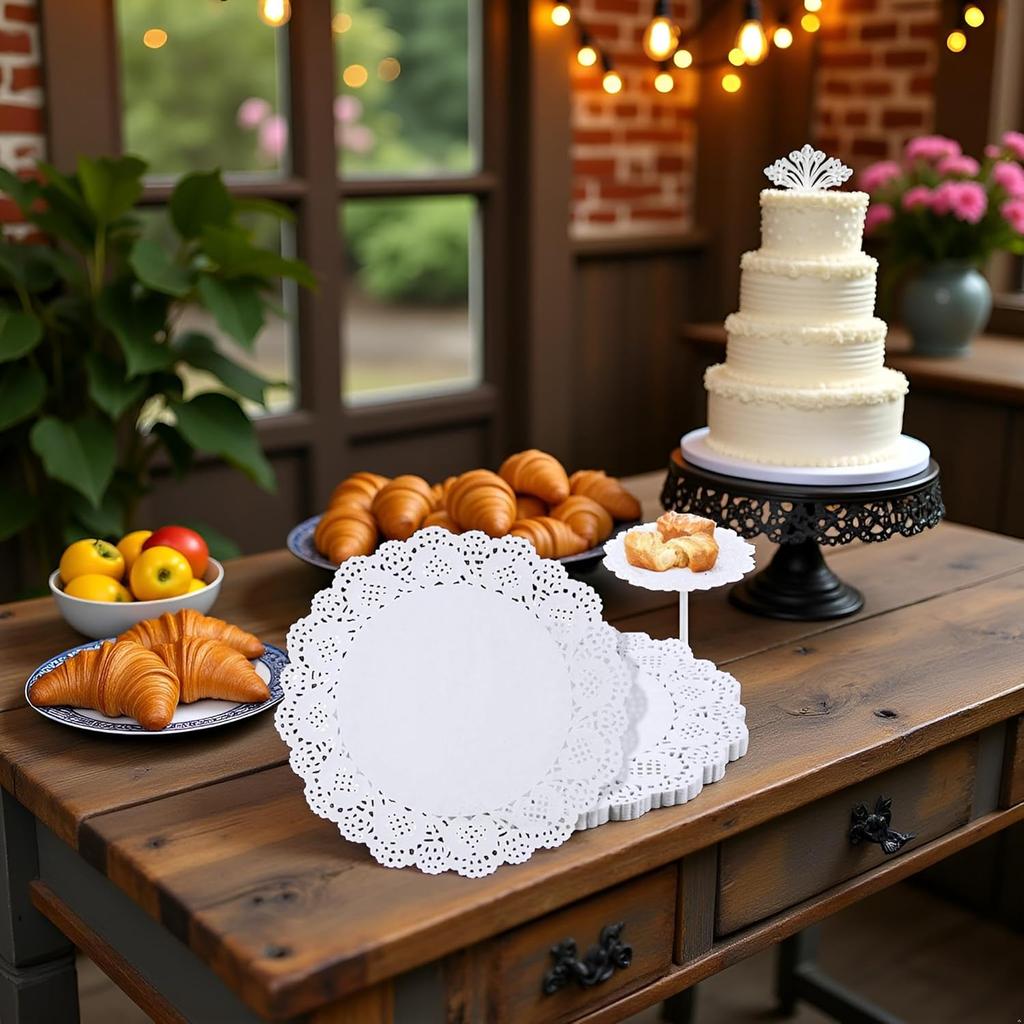 150 Pcs 6 Inch White Lace Paper Doilies Disposable Round for Buffet Cake Fried Food Party Wedding Tableware Decoration, Disposable Doilies Kitchen