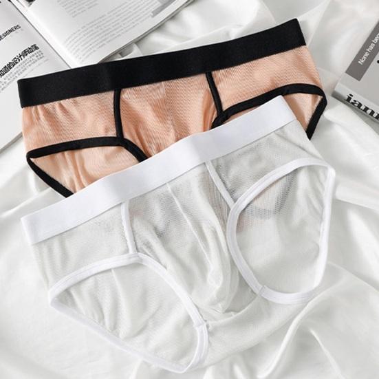 Men Briefs Low Waist Thin Yarn Breathable Panties Perspective Mesh Solid Color Design Elastic Men Underwear