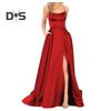 Evening Dress Spaghetti Strap High Slit Off Shoulder Backless Sleeveless Side Pockets A-line Floor Length Satin Pure Color Prom Banquet Party Maxi