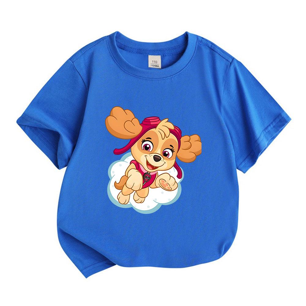 Kids Boys Girls 100% Cotton Crew Neck Short Sleeve T-Shirt, Adorable Flying Cartoon Puppy Print Casual Soft Summer Tee for Little Children Daily Wear