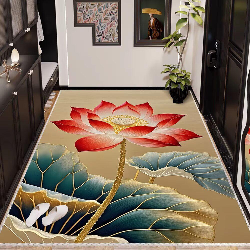 Lotus Flower Waterproof Anti-Slip Entry Mat - Crystal Velvet Hallway Runner