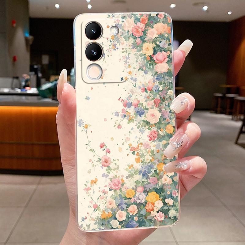 Phone Case For Vivo V29e V27e 5G Slim Soft TPU Cover Clear Silicone Aesthetic Luxury Fashion Butterfly Flowers New Design Case