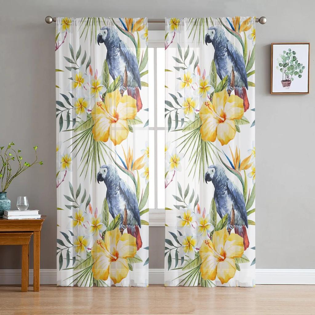 Toucan Flower Fruit Tropical Pineapple Map Tulle Curtain For Living Room Bedroom Modern Sheer Curtains Decor Window Treatment