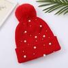 Solid Color Pearl Pompom Wool Hat Knitted Hat Beanie Hat Thicken Stretchable
