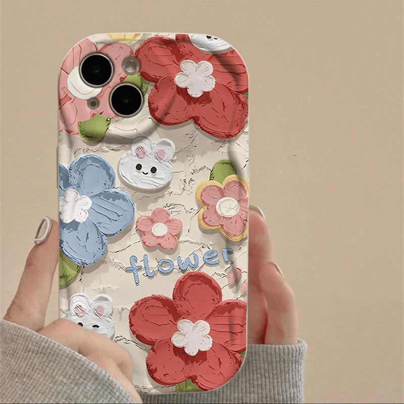 Oil Painting Flower Rabbit for Apple 15 Promax Mobile Phone Case for Women for IPhone 14 Creative 13/12/16