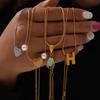 French Retro Heart Teardrop Glass Pendant Gold-Plated Necklace