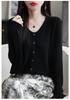 Women's 100% Fine Wool V-neck Loose Cardigan - Single-Breasted Solid Color, Casual Fashion
