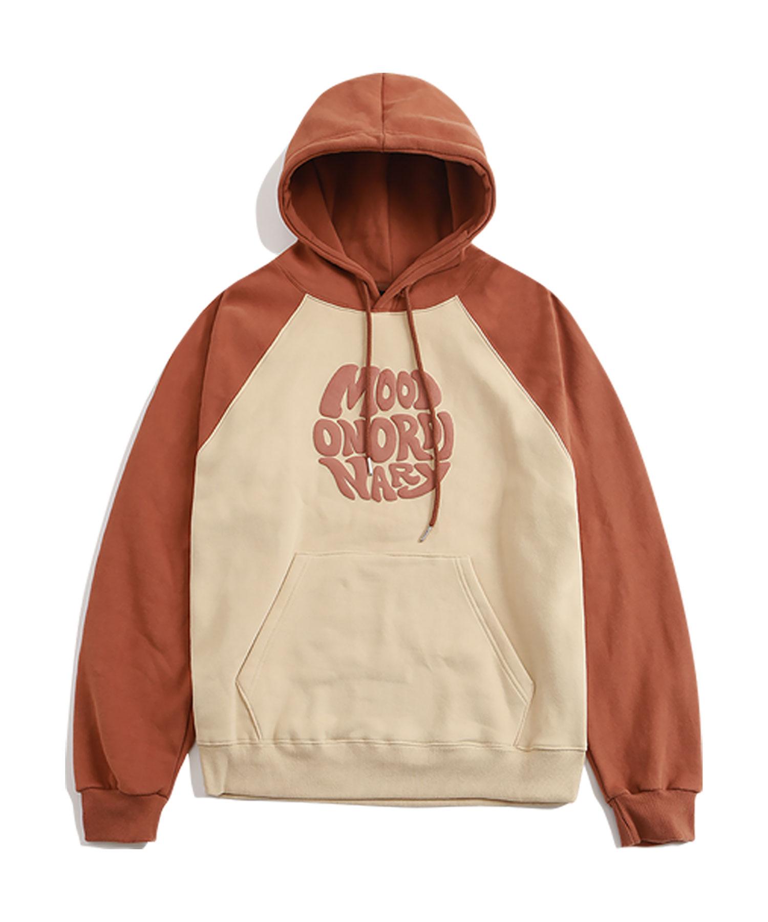 Moo Peach Skin Raglan Logo Print Hoodie - Beige Beige/L (Fleece-Lined)