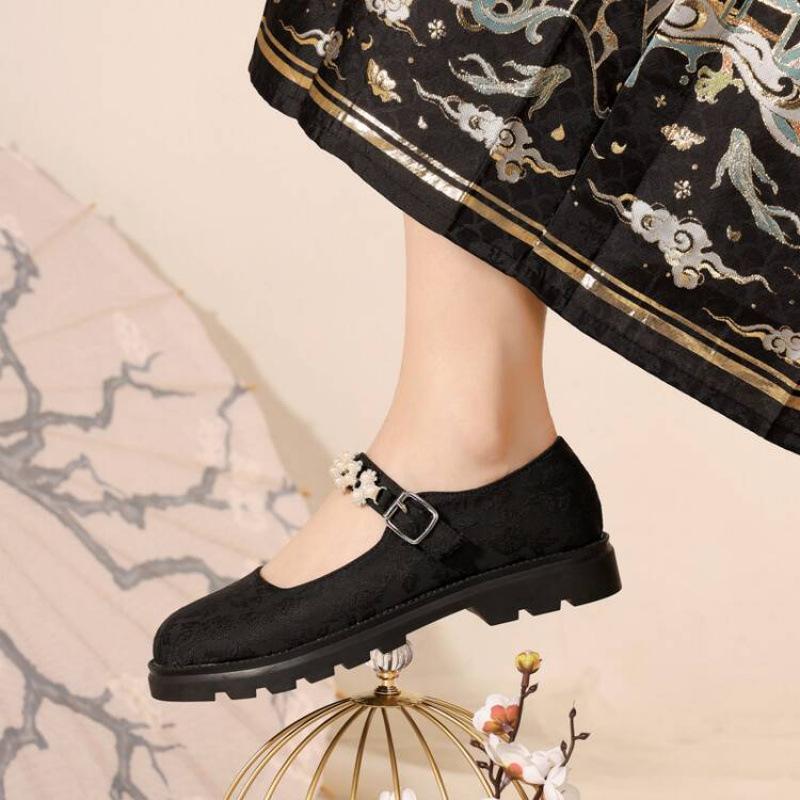 New girls' single shoes rubber sole medium and older children's shoes four seasons girls' student shoes buckle Chinese style children's Hanfu shoes