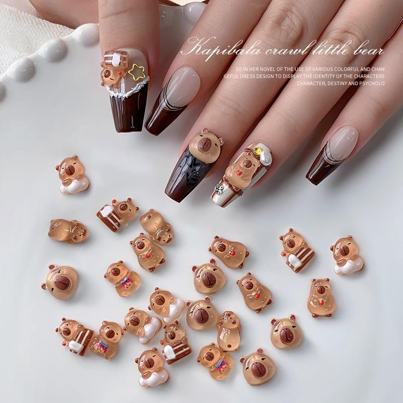 Capybara Nail Art: Cute Resin Cartoon Decorations Featuring Little Bears