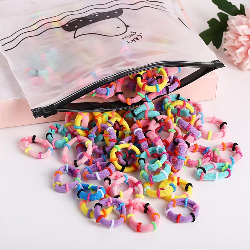 100Pcs/bag High Elasticity Hair Rope Candy Color Bamboo Joint Hair Ring for Kids Girls