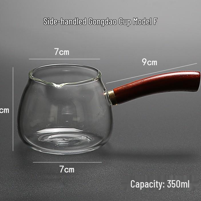 Wooden Handle Hammered Glass Tea Server Set - Borosilicate Gongfu Tea Set with Side Handle. Multiple Options Available.