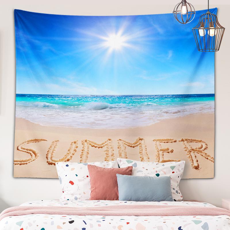 Tapiserie cu vedere la apus de soare la plajă, flori de floarea soarelui, artă de perete, tapiserie, decor estetic, pentru dormitor, sufragerie, decor acasă