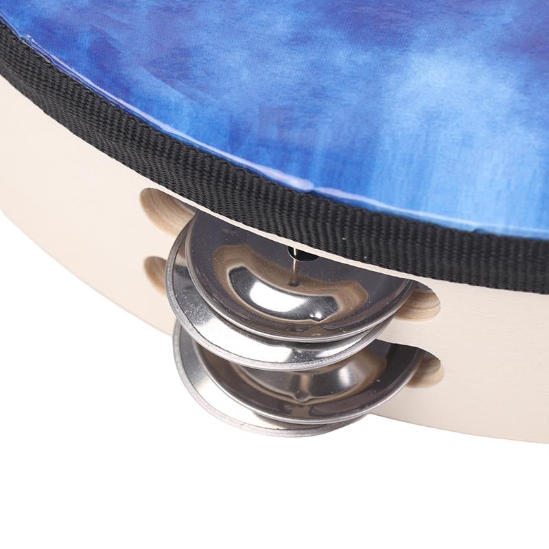 Wood Tambourine Hand Crank Drums Double Row Metal Jingles Stainless Steel Percussion Musical Instrument Orff Tambourine