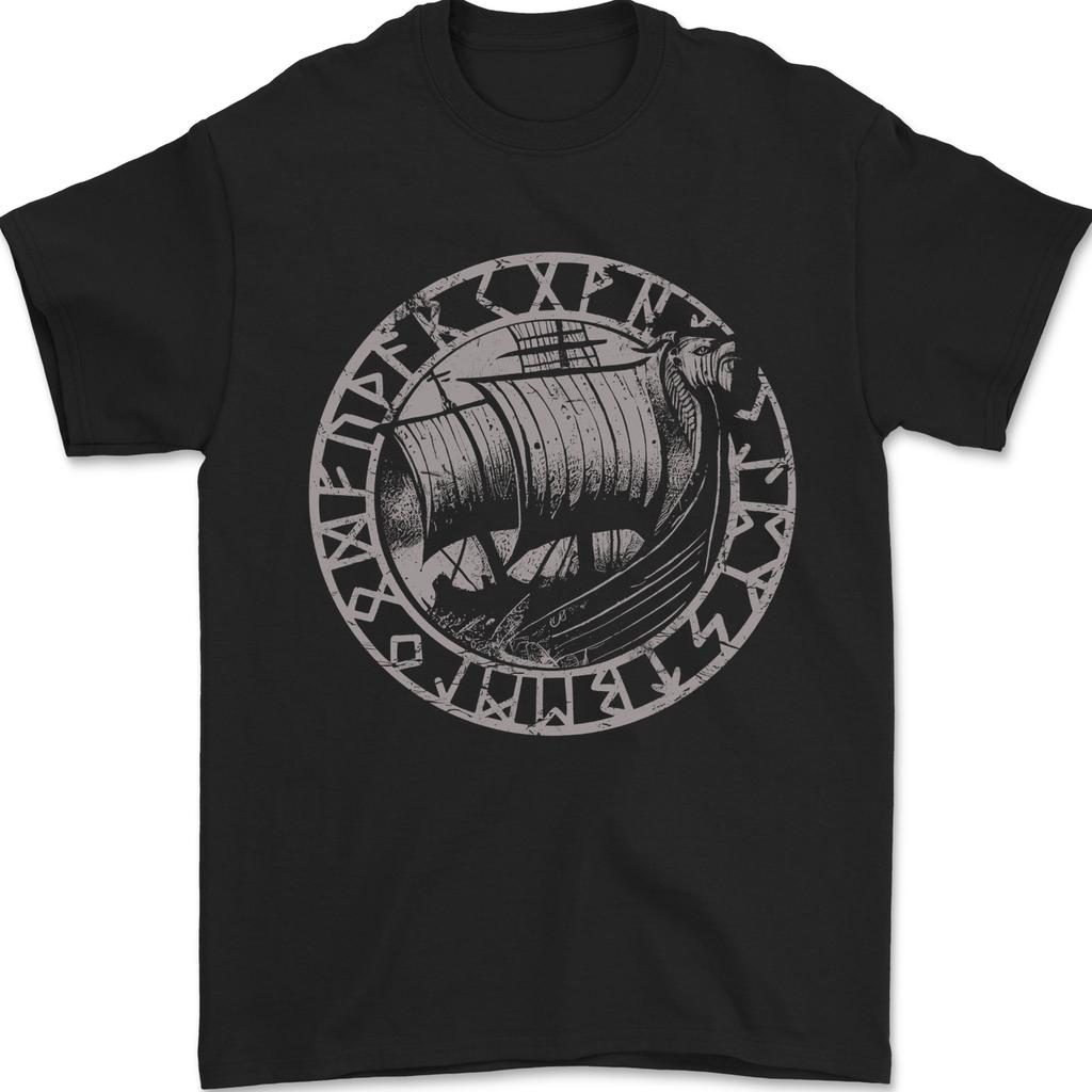 Viking shipping with Nordic text men's t-shirt 100% cotton-