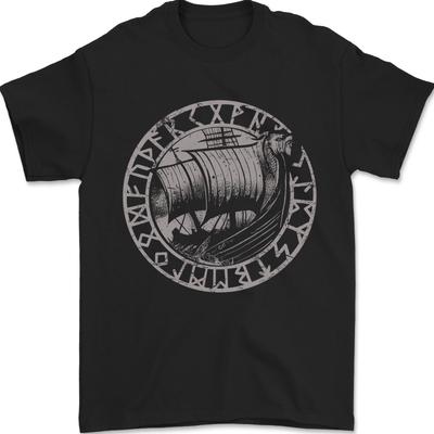 Viking Shipping with Nordic Text Men's T-shirt 100% Cotton-