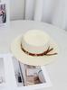 New straw hat women's summer vacation rhinestone letter CHA belt personalized flat top hat British style