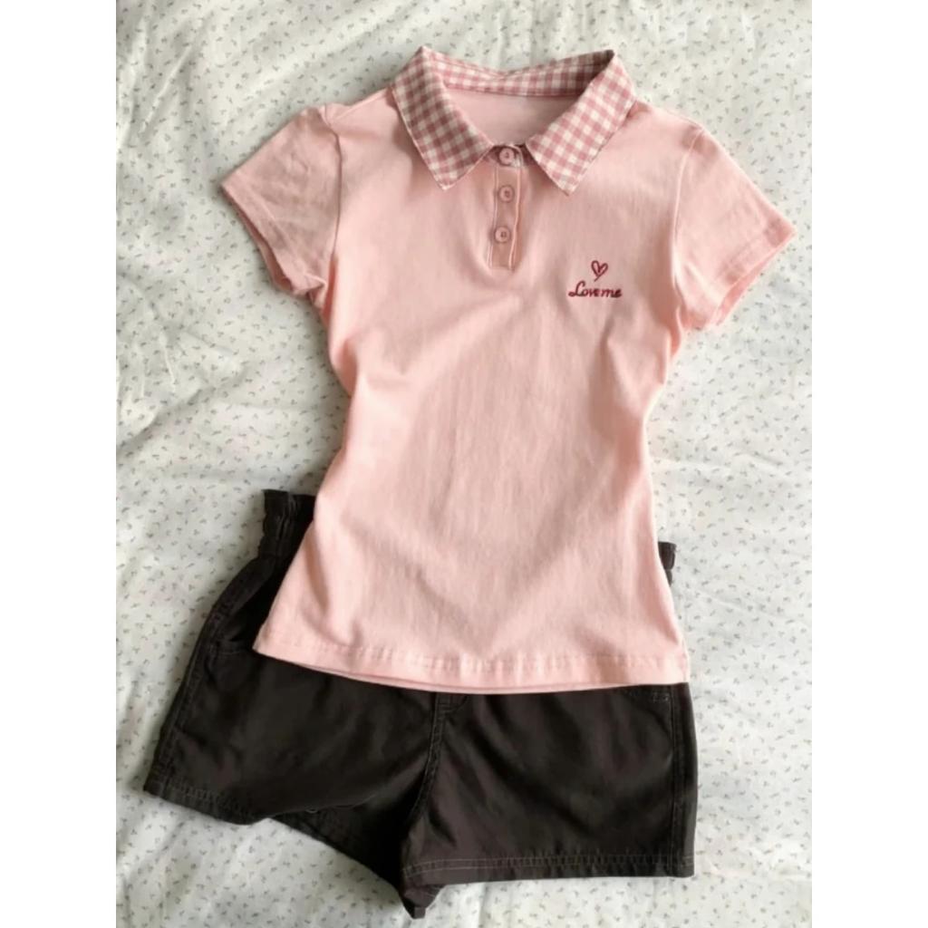 TrendHub Amerikanische Vintage T-Shirts Damen Kurzarm Retro Bodycon Y2k Crop Top Büro Dame Koreanische Mode Harajuku Subkultur T-Shirts