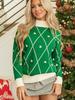 2025 Autumn Women's High Neck Color Block Knit Sweater