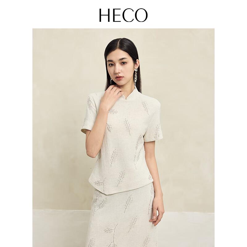 

HECO Women s New Chinese Style Embroidered Linen Blend T-Shirt L