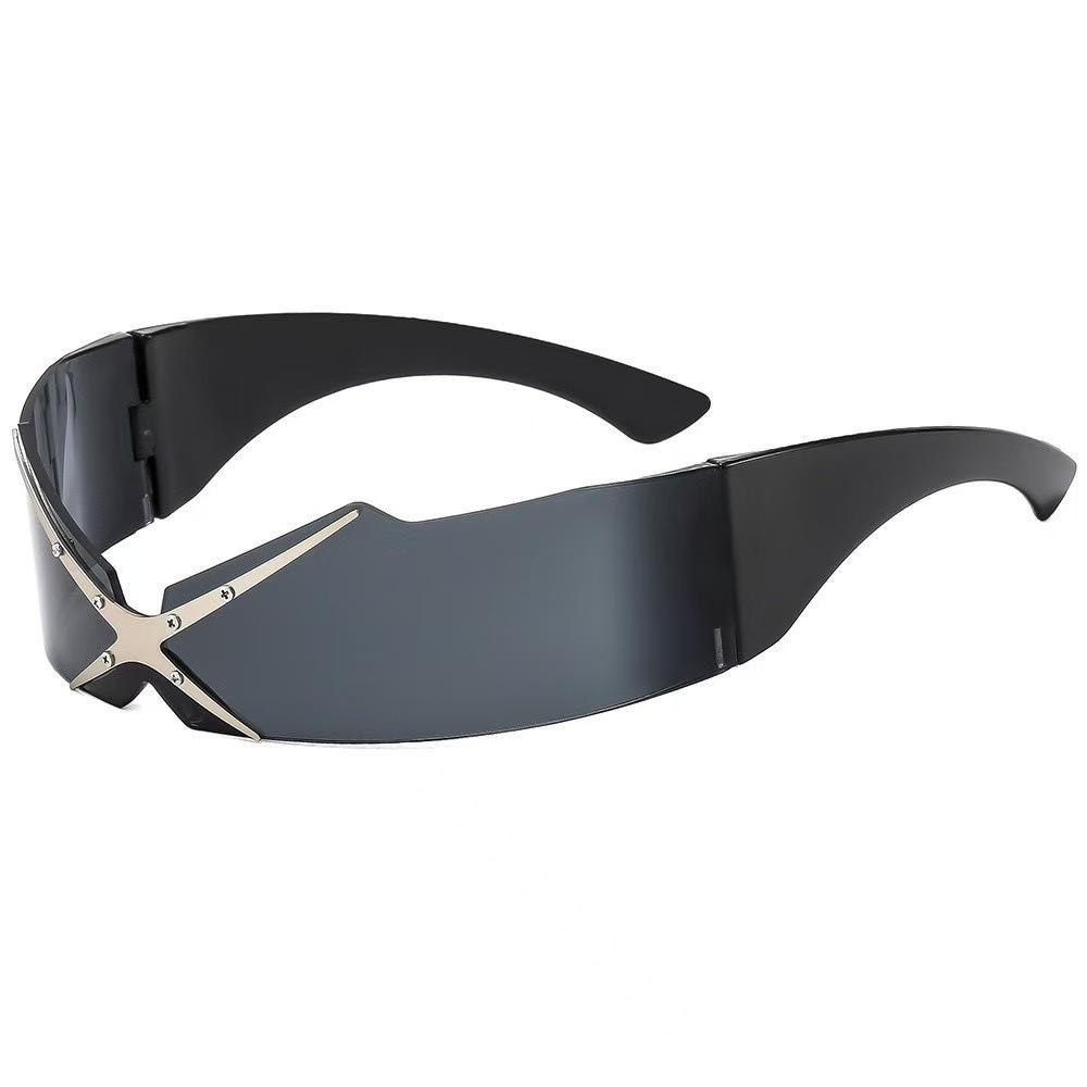 Trendy Rimless Metal Decorated Futuristic Sunglasses