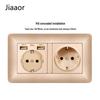 Type 146 Dual USB 16A Two-Gang European Power Socket Panel with German Standard Switch (Concealed)