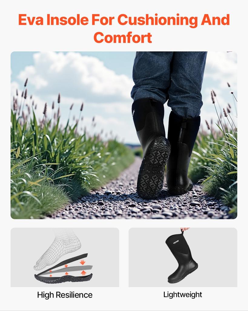 VEVOR Men's Rubber Boots, Protective Footwear, Waterproof Anti Slip Hunting Boots, Gardening Insulated Mud Boots, Protective Footwear