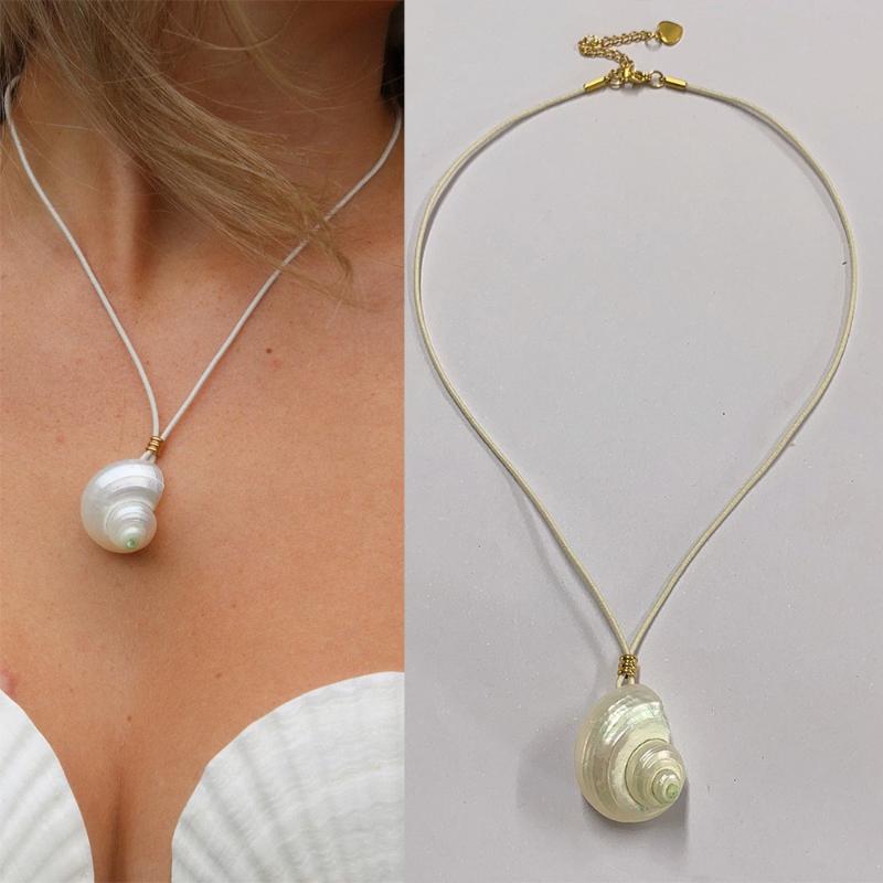 

Vacation Style Conch Shell Necklace Summer Versatile Long Rope Pendant Necklace Trendy Retro Exaggerated Jewelry Accessories