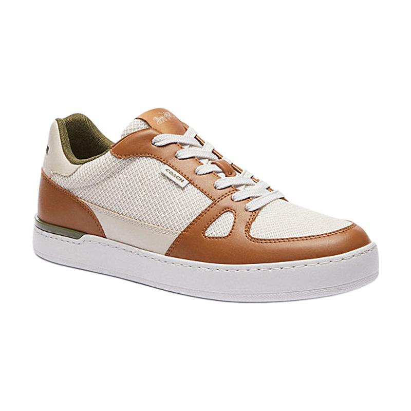 Coach Clip Fabric Synthetic Leather Cow Split Leather Round Toe Lace-Up Low-Top Sneakers Men Sneakers Brown CR872-X2C