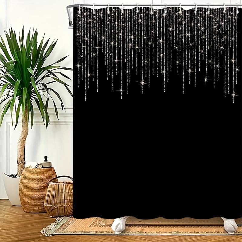 Starry Rain Shower Curtain Black Background White Glittering Lines Waterproof Bath Decor Modern Celestial Bathroom Curtains