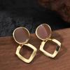 Stylish Personality Xiaoxiangfeng Hollow Geometric Square Oil Drop Earrings, Dongdaemun, Korea, High-end Commuter Earrings
