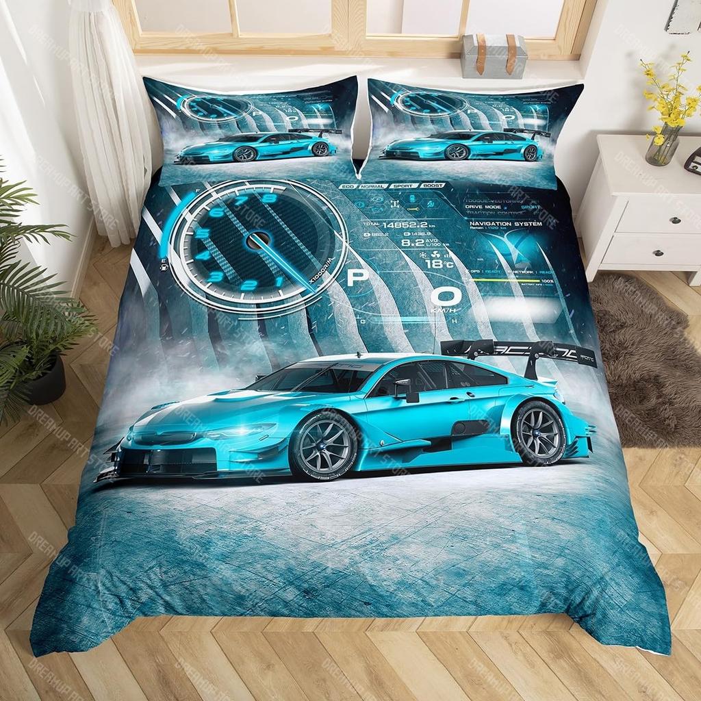 Boys Sports Car Bedding Set Twin, Race Car Duvet Cover for Kids Teens Room Decor,Racing Cars Bed Set