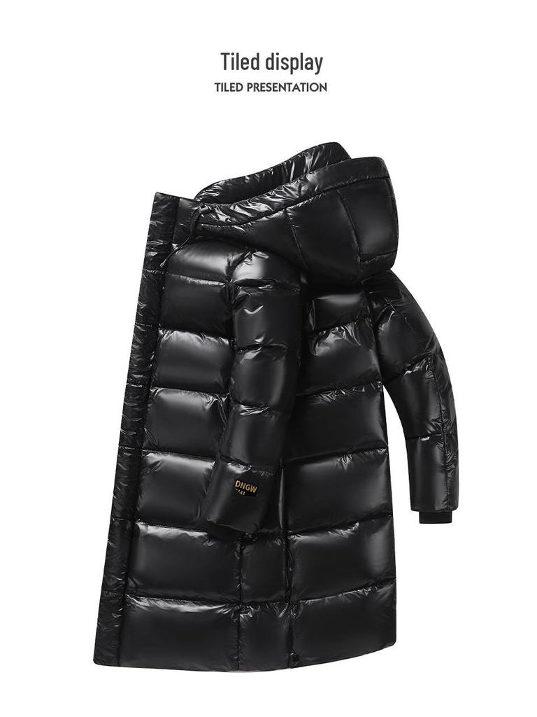 Black Gold Goose Down Long Coat - Unisex Winter Over-Knee Jacket for Extreme Cold