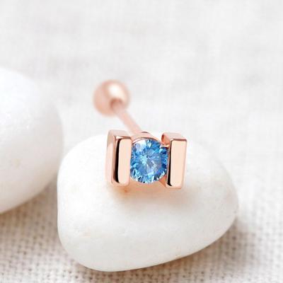 Niebieski Piercing Złota Igła Różowe Złoto 14K Szpic Cyrkonia
