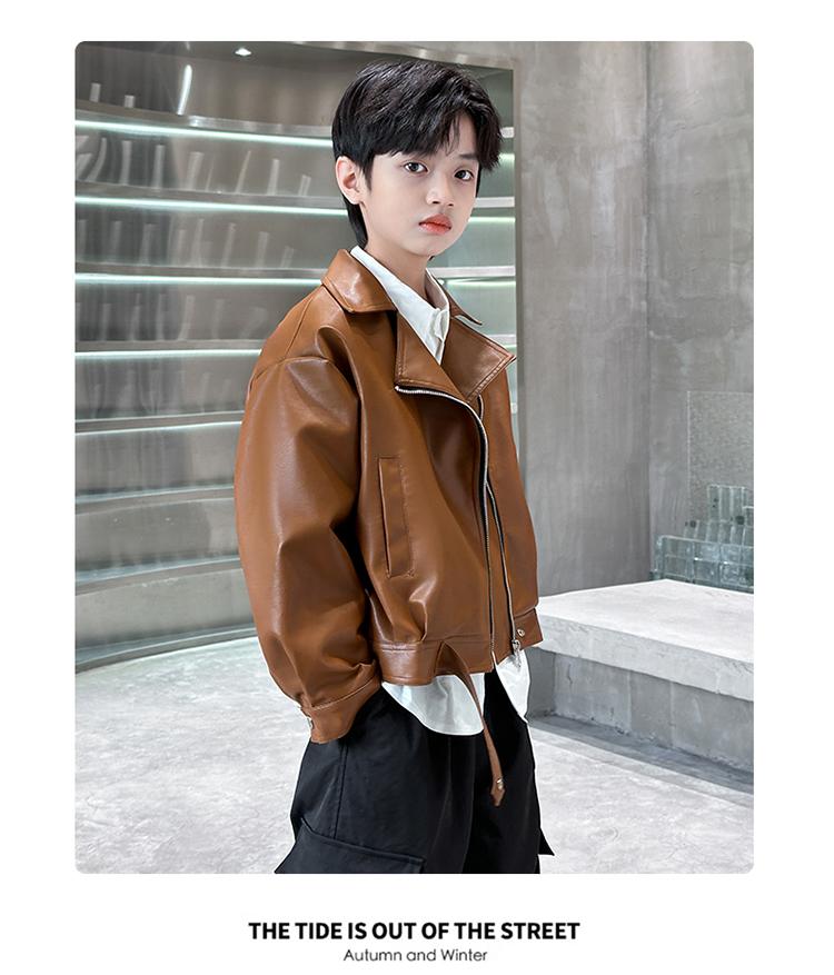 Children's Clothing, Boys' Spring Clothing, Leather Jacket, 2026 New Spring and Autumn Style Jacket, Mid Size Boys' Spring Clothing Trend