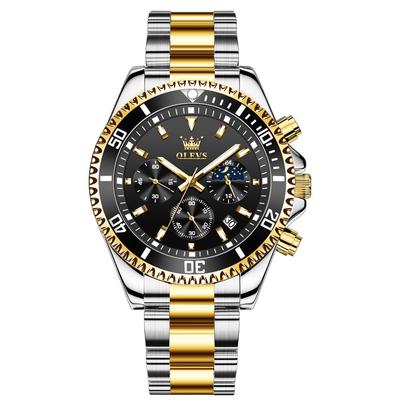 Men's Watch Stylish Black Popular Waterproof Quartz Analog Chronograph Stainless Steel Metal Band Simple Easy-to-Read Business Casual Fashion