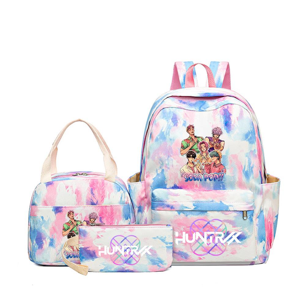 Demon Hunters Three-Piece Children'S School Bag Large Capacity 3D Digital Color Printing Kindergarten School Bag Meal Bag Pencil Bag