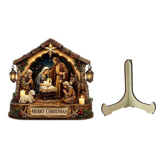 Stabile Futterkrippe Kunst Krippenszene Holz Tischdekoration, Weihnachten Heilige Familie Figur Dekoration, Dekorative Ornamente für Eingang Religiöse Weihnachten