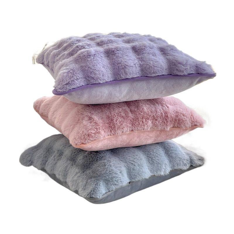 Pernă decorativă pătrată Nordic din blană artificială de iepure – Husă de pernă de lux culoare crem