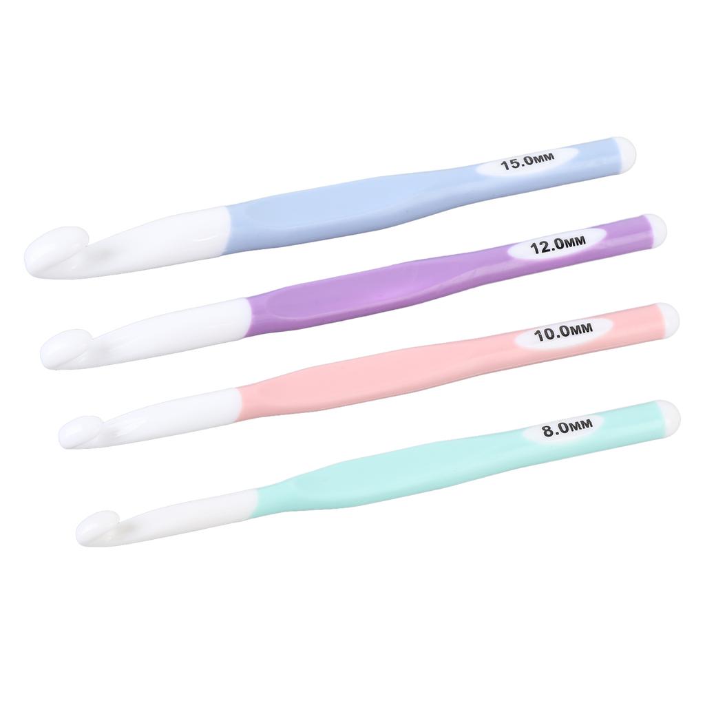 4 Pcs Crochet Hook Set 8mm 10mm 12mm 15mm ABS TPR Ergonomic Handle Crochet Hooks for Carpet Rug