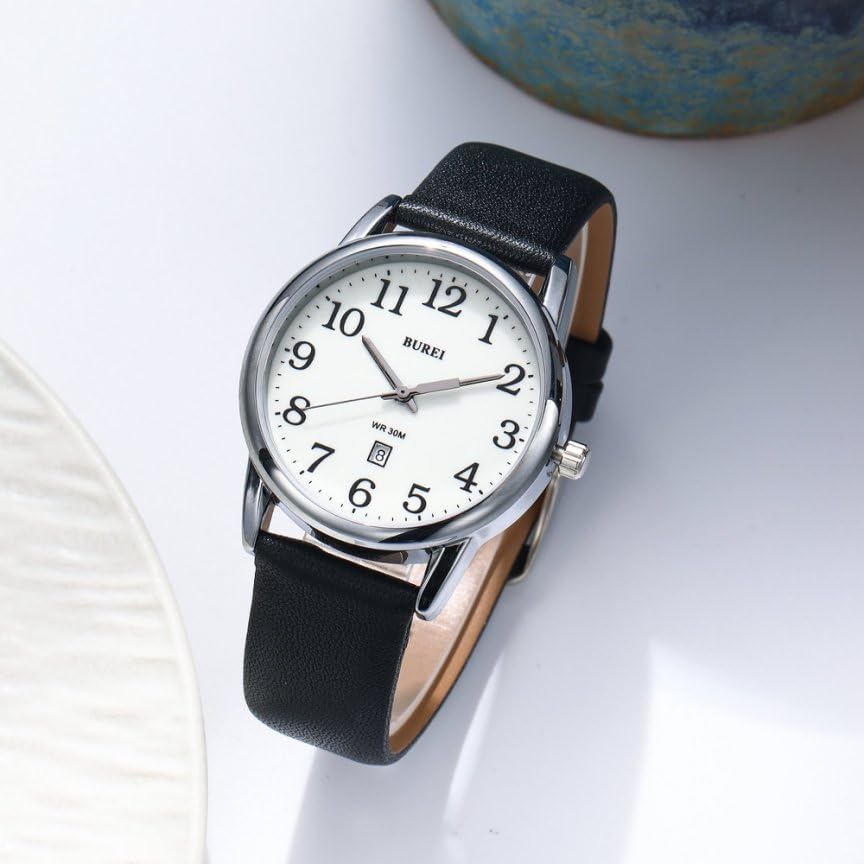 BUREI Analog Quartz Watch Date Slim Silica Gel Celebration Gift Women's - Stylish, Waterproof, Display, Design, Easy-to-Read Dial, Strap, Simple,