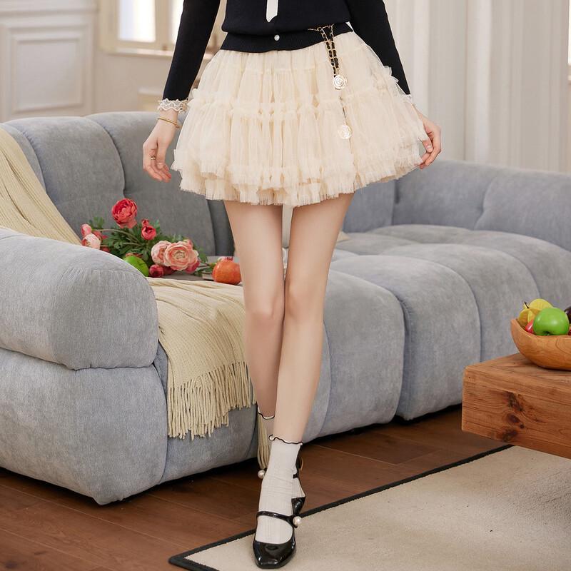 Bailuyu High-Waist Puffy Mesh A-Line Mini Skirt XL