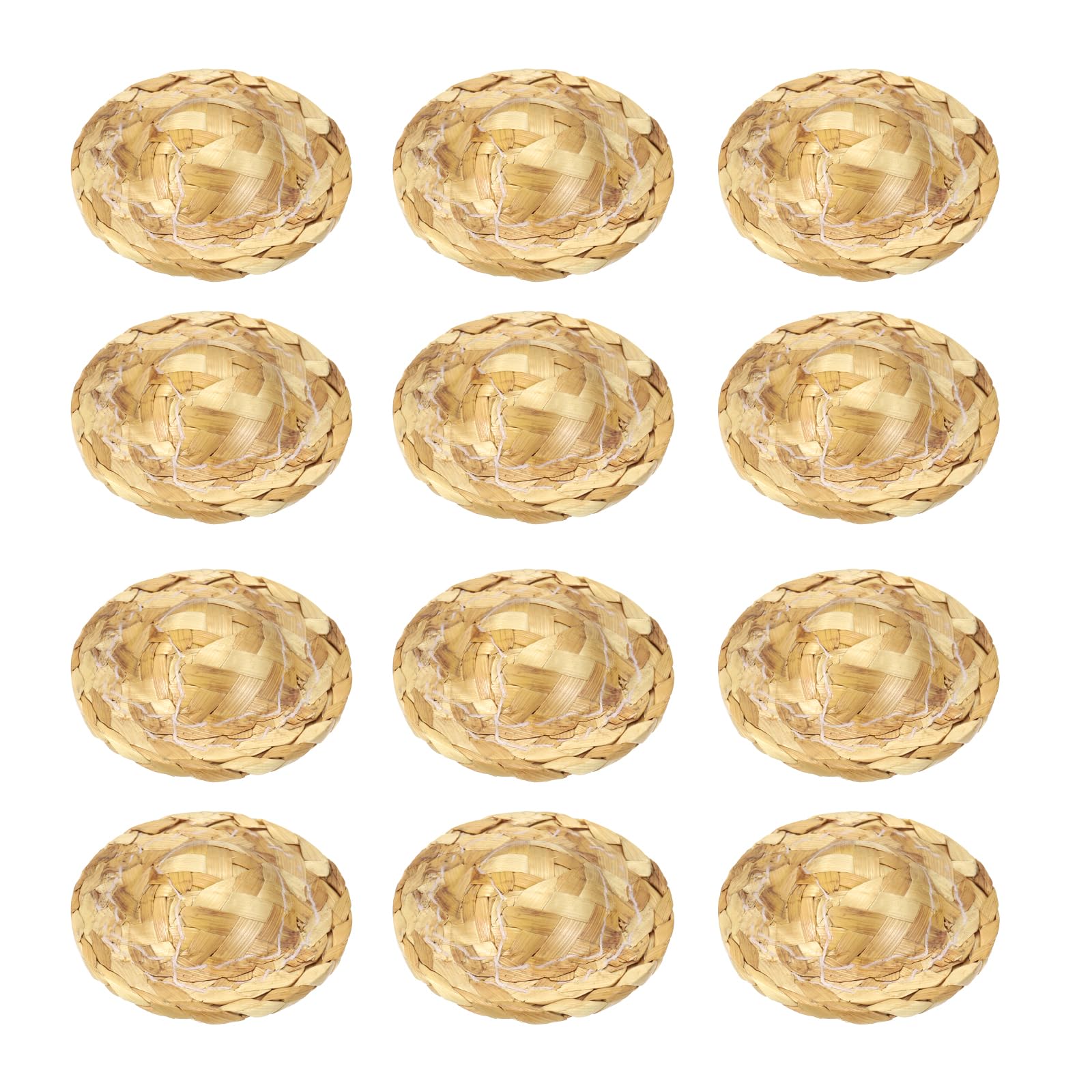 PATIKIL 12-Pack Mini Straw Hats, 1.6-inch Knitted Miniature Straw Hats for Dollhouses, Cute Mini Cowboy Hats, DIY Crafts, Costumes, Decorations,