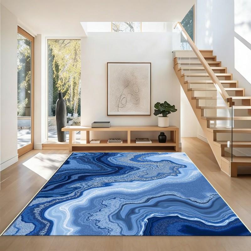 Sophisticated Dark Blue Floral Motif Rug Ideal For Minimalist Lovers Art Enthusiasts And Modern Urban Home Decoration