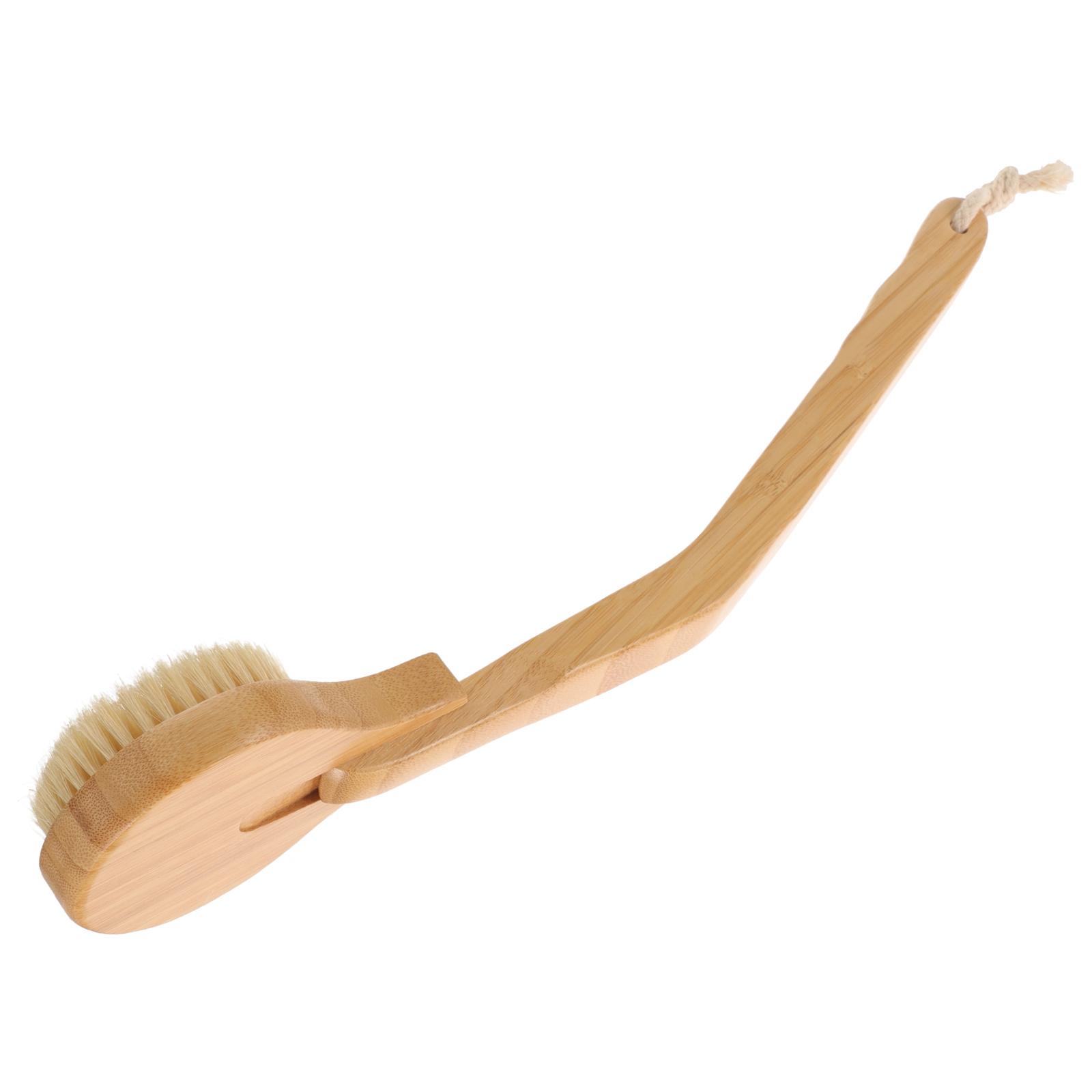 

Bent Pole Wooden Bath Brush Back Scrubber with Long Handle for Shower Body Dry Brushing