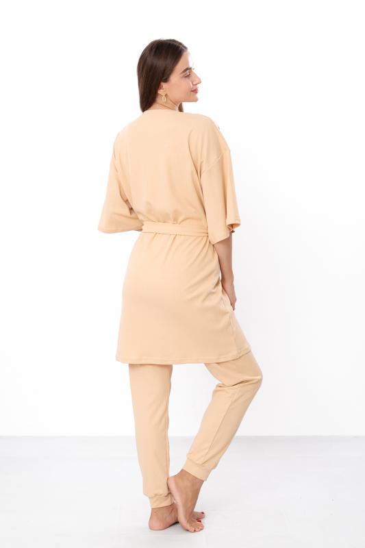 Set – Women's Relax Fit Homewear Robe + Top + Pants, Practical Design, Any Season, 8449-050 HC