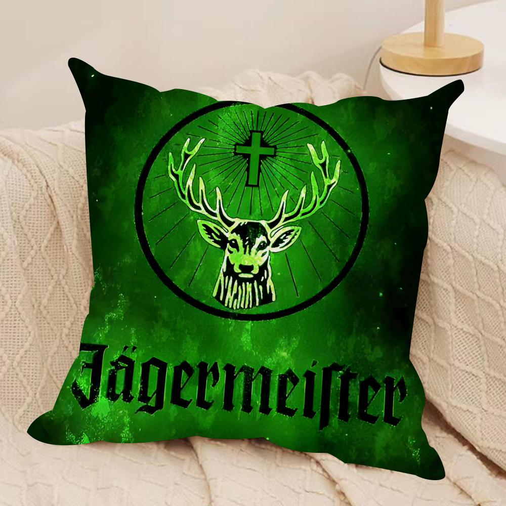 Drink J-Jaegermeister-r Logo Cushion Cover Silky Short Plush Sofa Pillow Cover Hidden Zipper Soft Dustproof Case for Home Decor